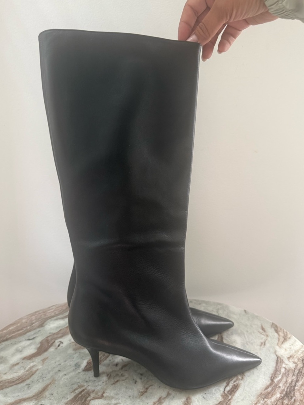 Arezzo Black Pointed Leather Boots